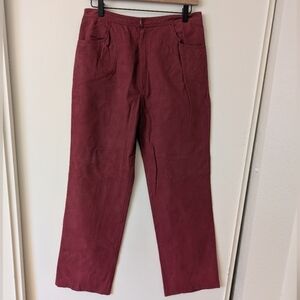 Vintage Samuel Robert Women 14 Leather Suede Wide Leg Pants Burgundy Retro Dress